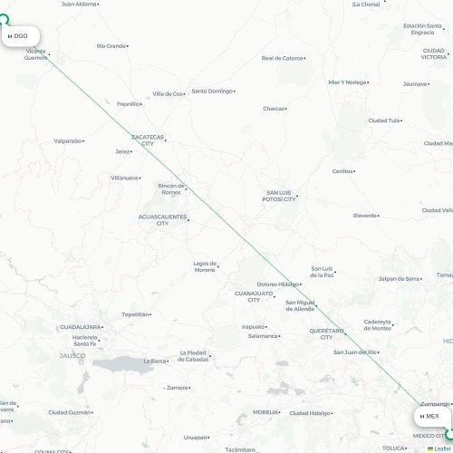 Mapa de vuelo directo Ciudad de México, D.F. - Victoria de Durango
