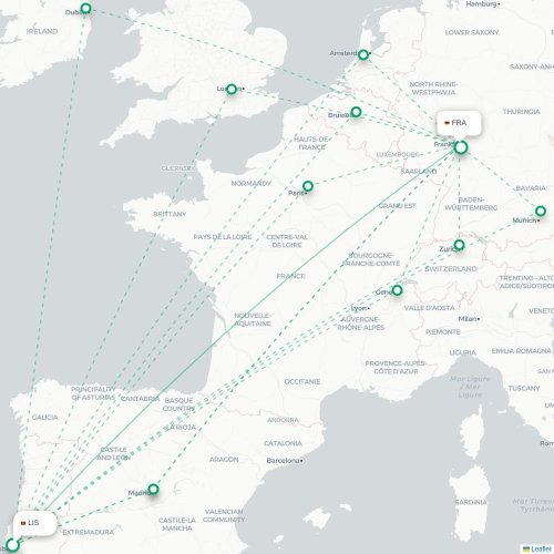 Mexico City - Frankfurt karta över direktflyg