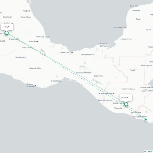Mexico-Stad - Guatemala-stad kaart van rechtstreekse vlucht