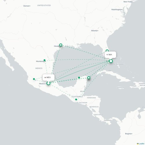 Mapa lotu bezpośredniego Meksyk – Miami