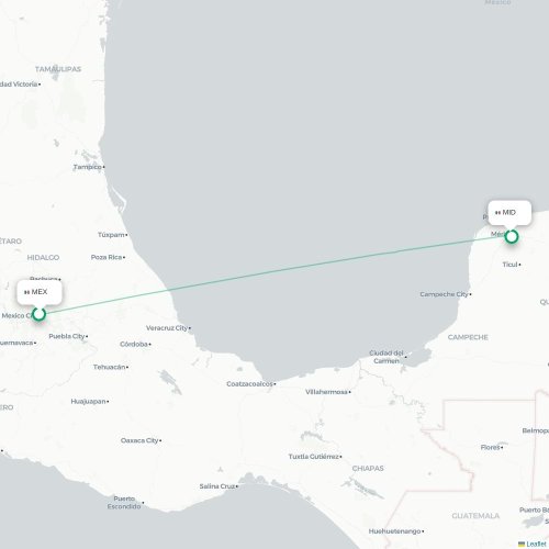 Mapa de vuelo directo Ciudad de México, D.F. - Mérida