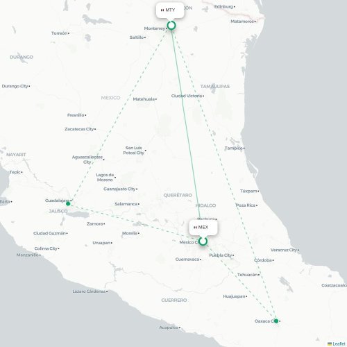 Mapa de vuelo directo Ciudad de México, D.F. - Monterrey