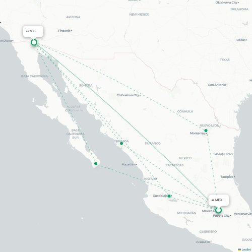 Mexico City - Mexicali karta över direktflyg