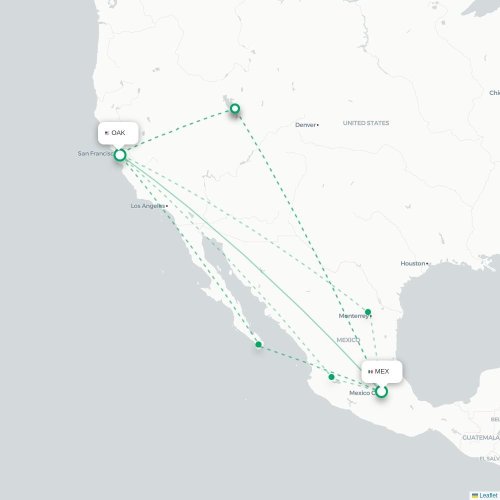 Mapa lotu bezpośredniego Meksyk – Oakland
