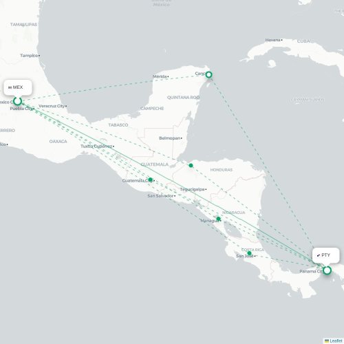 Mapa de vuelo directo Ciudad de México, D.F. - Ciudad de Panamá