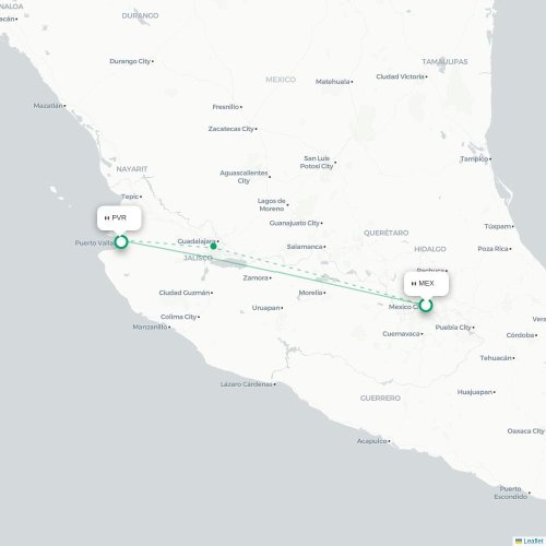 Mapa de vuelo directo Ciudad de México, D.F. - Pto Vallarta