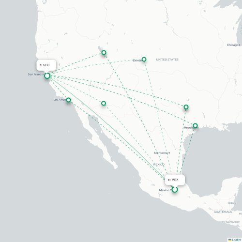 Mapa lotu bezpośredniego Meksyk – San Francisco