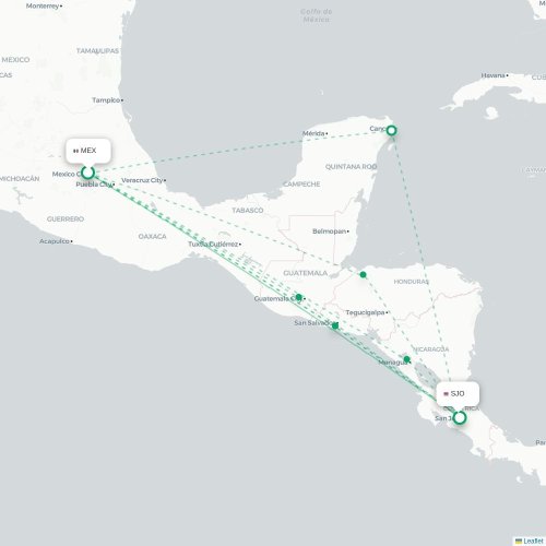Mapa de vuelo directo Ciudad de México, D.F. - San José