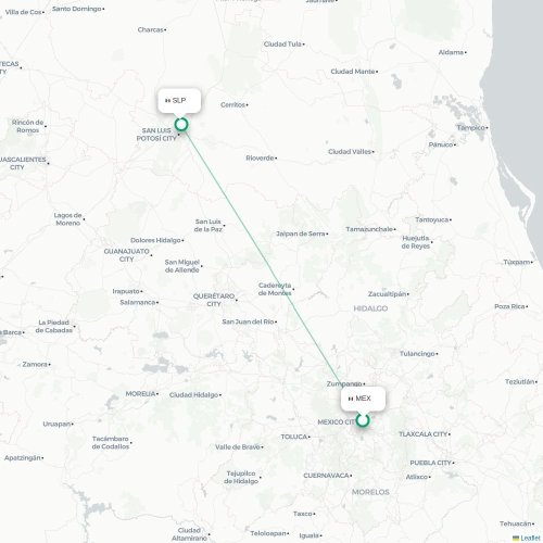 Mapa lotu bezpośredniego Meksyk – San Luis Potosí