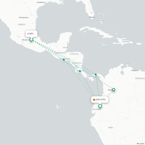Mapa de vuelo directo Ciudad de México, D.F. - Quito