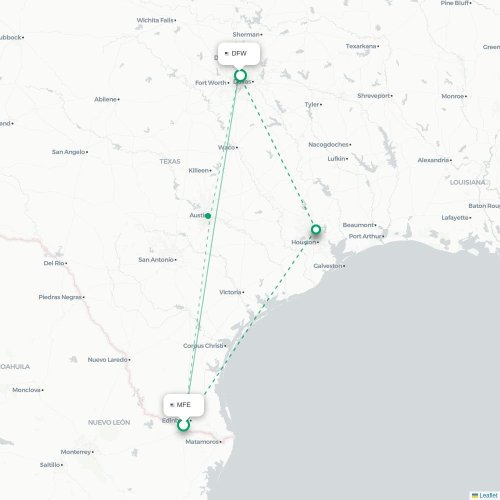 Mapa de vuelo directo McAllen - Dallas
