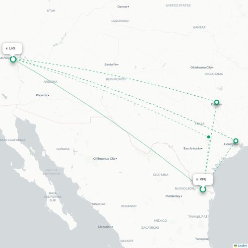 Mapa de vuelo directo McAllen - Las Vegas