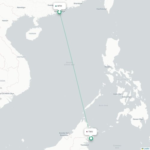 Mapa lotu bezpośredniego Makau – Tawau