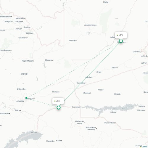 Mapa lotu bezpośredniego Mfuwe – Mafuta