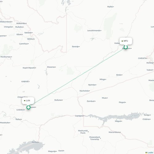 Mapa lotu bezpośredniego Mfuwe – Lusaka