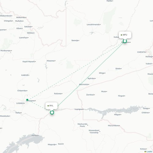 Mapa lotu bezpośredniego Mfuwe – Mafuta