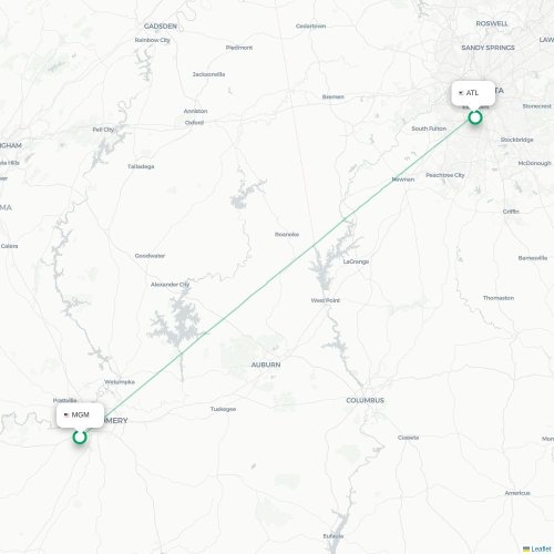 Mapa lotu bezpośredniego Montgomery – Atlanta