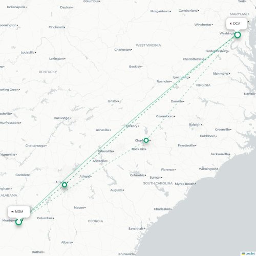 Mapa lotu bezpośredniego Montgomery – Waszyngton