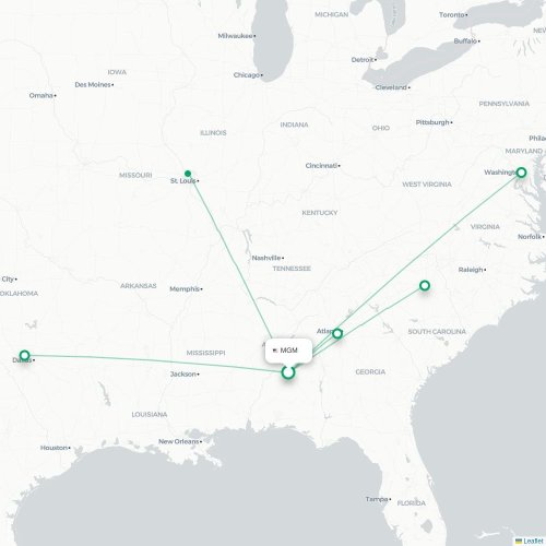 Mapa lotu bezpośredniego Montgomery – Charlotte