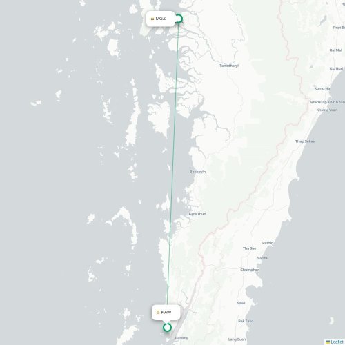 Mapa de vuelo directo Myeik - Kawthaung