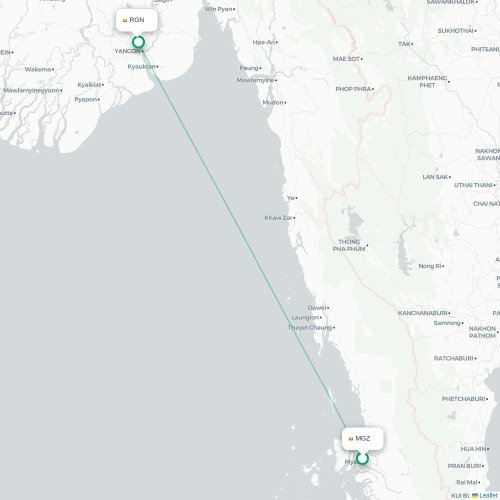 Mapa de vuelo directo Myeik - Rangún