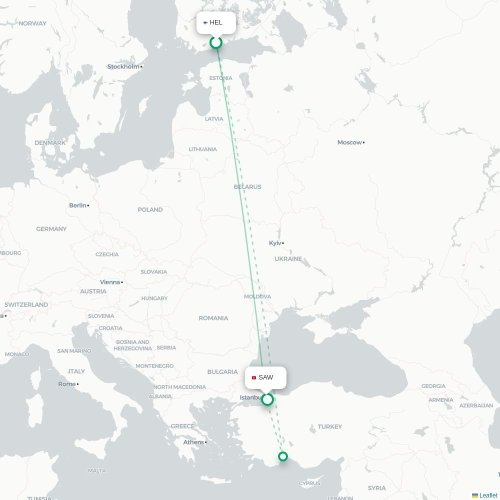 Mapa lotu bezpośredniego Meszhed – Stambuł