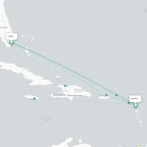 Mapa de vuelo directo Miami - Saint John's
