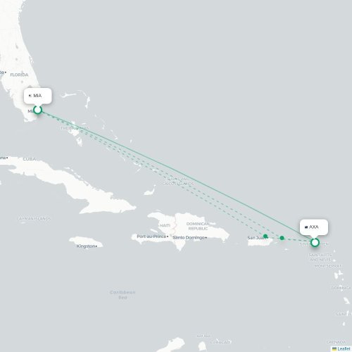 Mapa de vuelo directo Miami - The Valley