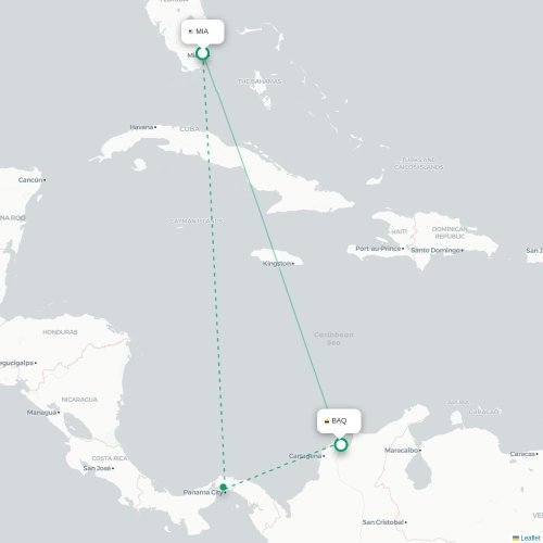Miami – Barranquilla suoran lennon kartta