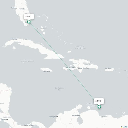 Mapa de vuelo directo Miami - Kralendijk
