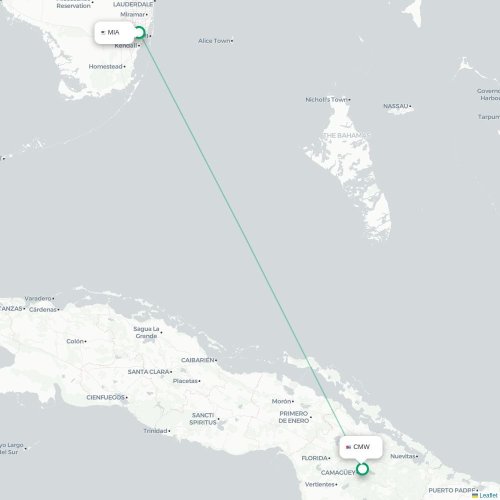 Mapa de vuelo directo Miami - Camagüey