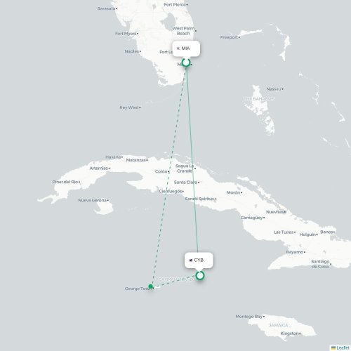Mapa de vuelo directo Miami - Cayman Brac
