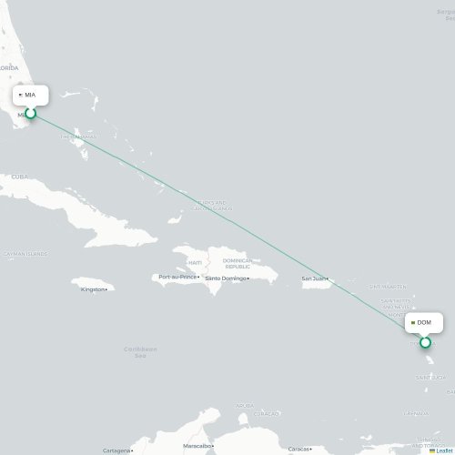 Mapa de vuelo directo Miami - Roseau