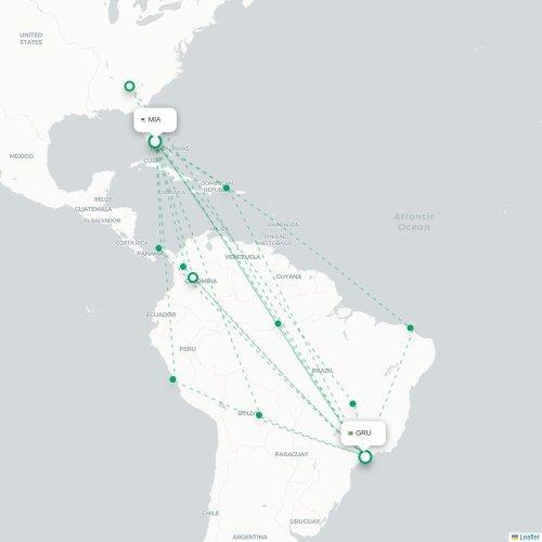 Miami - Sao Paulo karta över direktflyg