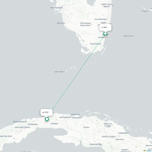Mapa de vuelo directo Miami - La Habana