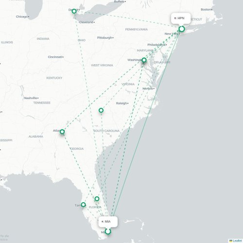 Mapa lotu bezpośredniego Miami – White Plains