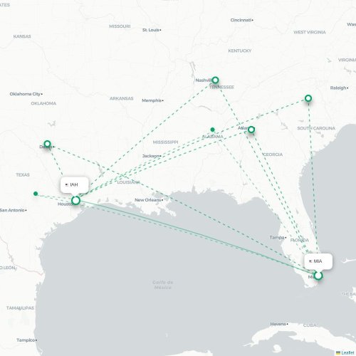 Mapa lotu bezpośredniego Miami – Houston