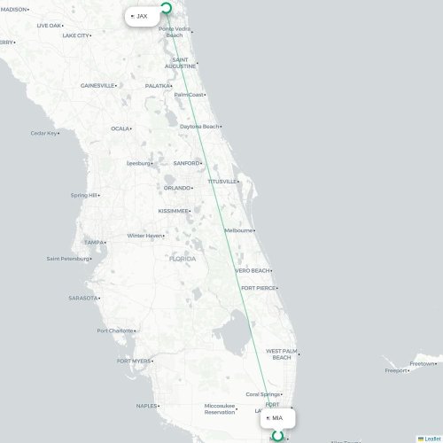 Mapa lotu bezpośredniego Miami – Jacksonville