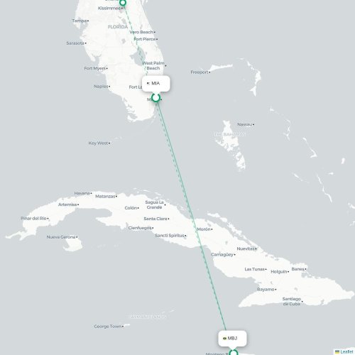 Mapa de vuelo directo Miami - Bahía Montego