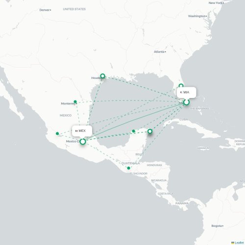 Miami - Mexico-Stad kaart van rechtstreekse vlucht