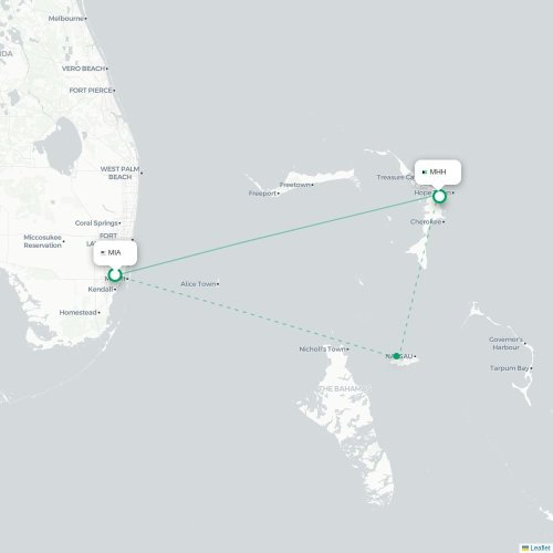 Mapa lotu bezpośredniego Miami – Marsh Harbour