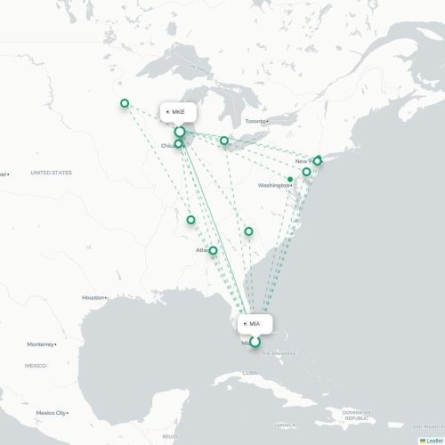 Miami - Milwaukee kaart van rechtstreekse vlucht