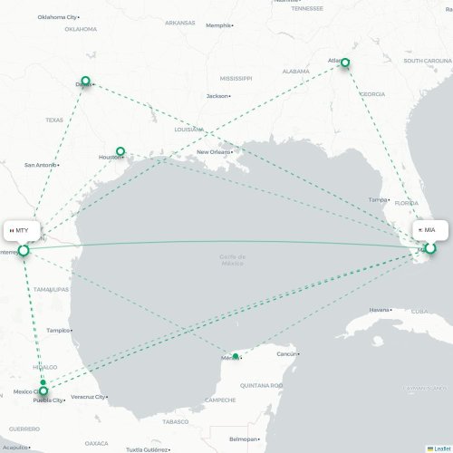 Miami - Monterrey kaart van rechtstreekse vlucht