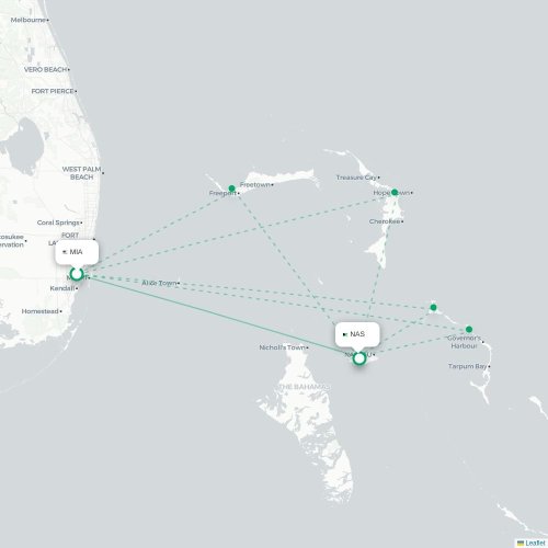 Miami - Nassau kaart van rechtstreekse vlucht