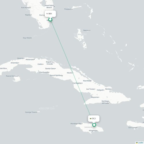 Mapa de vuelo directo Miami - Ocho Ríos