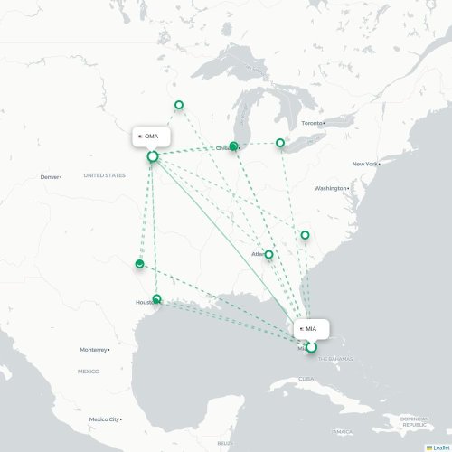 Mapa lotu bezpośredniego Miami – Omaha