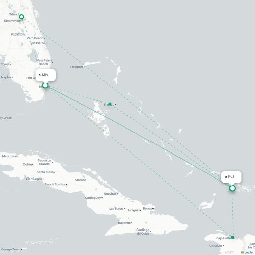 Mapa de vuelo directo Miami - Providenciales