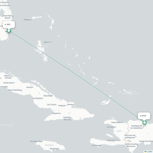 Mapa lotu bezpośredniego Miami – Puerto Plata