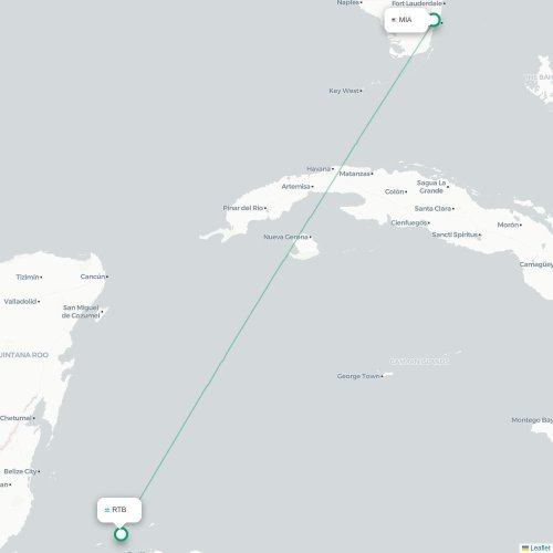 Mapa lotu bezpośredniego Miami – Coxen Hole