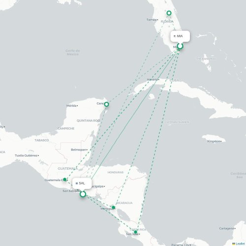 Mapa lotu bezpośredniego Miami – San Salwador